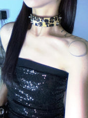 Leopard Print Diamond Nail Bracelet/Choker