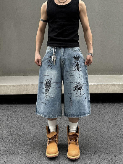 Insect Graffiti Denim Jorts BLAEXIT - Dekayed