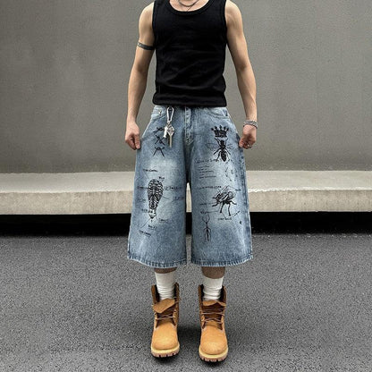 Insect Graffiti Denim Jorts BLAEXIT - Dekayed