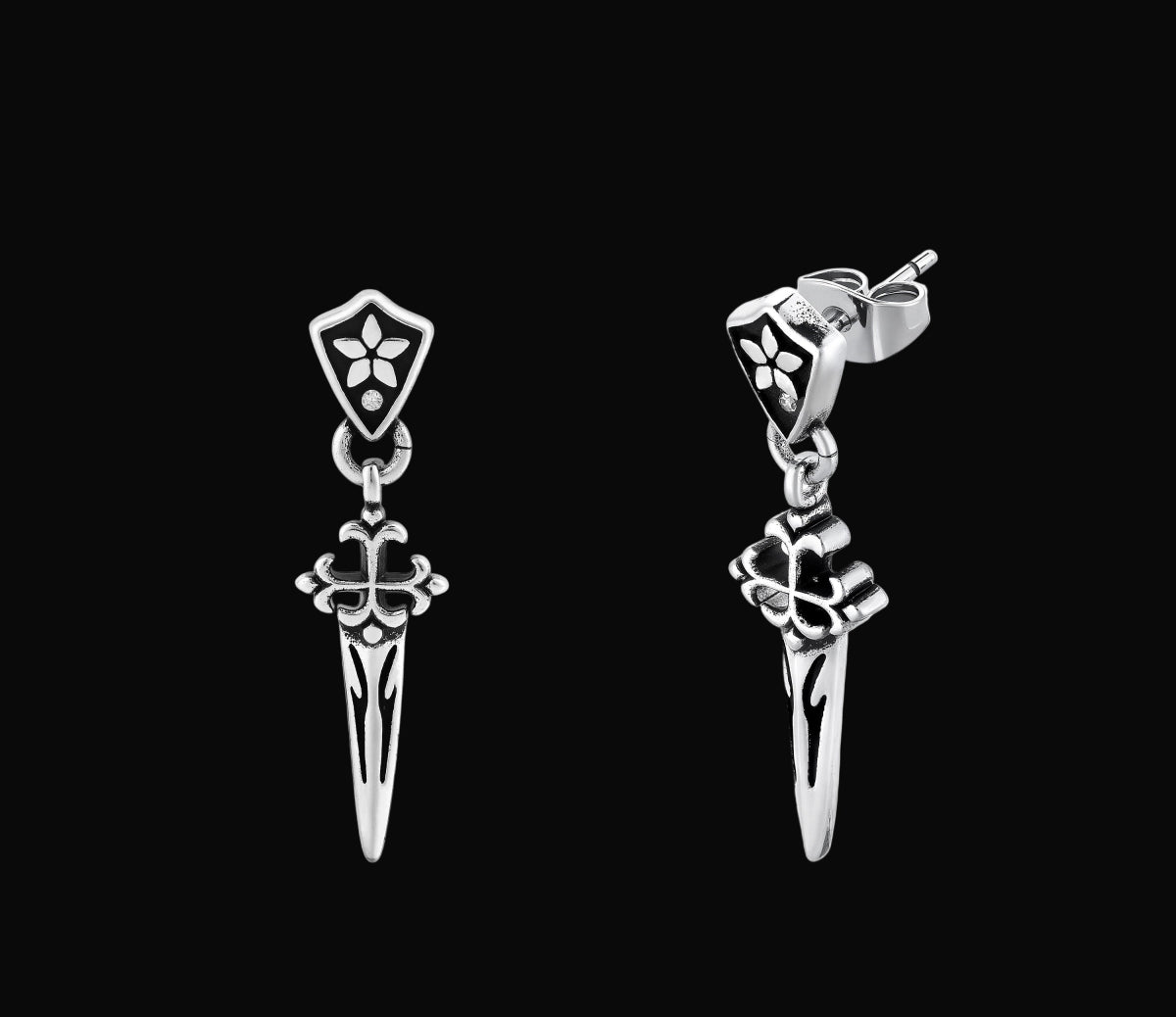 Iris Cross Sword Stud Earrings - Dekayed