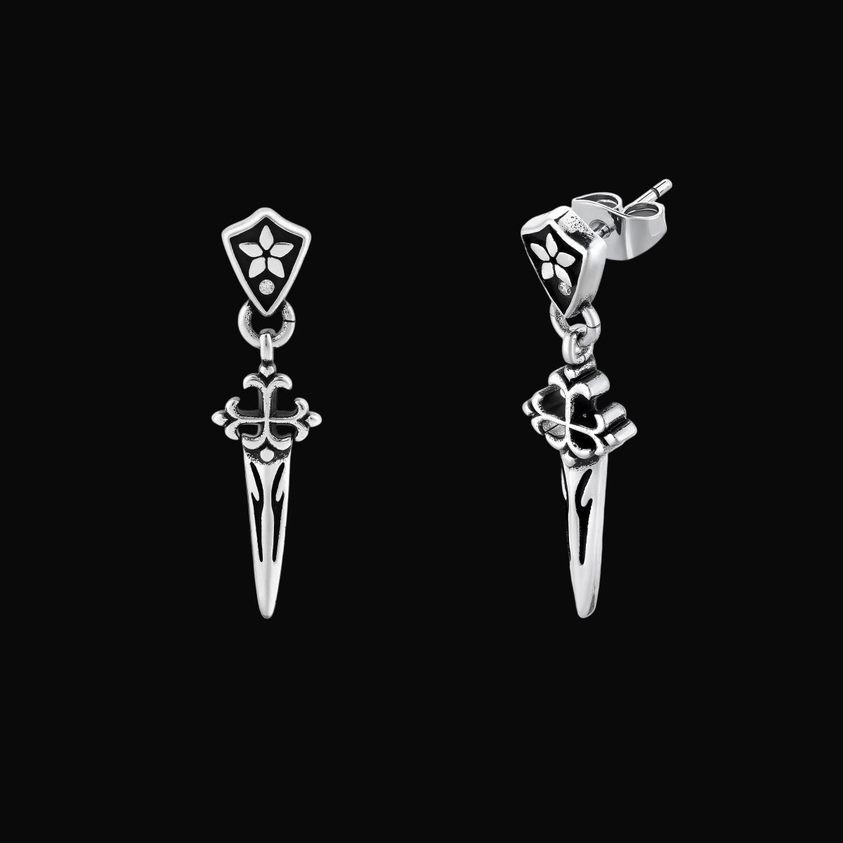 Iris Cross Sword Stud Earrings - Dekayed
