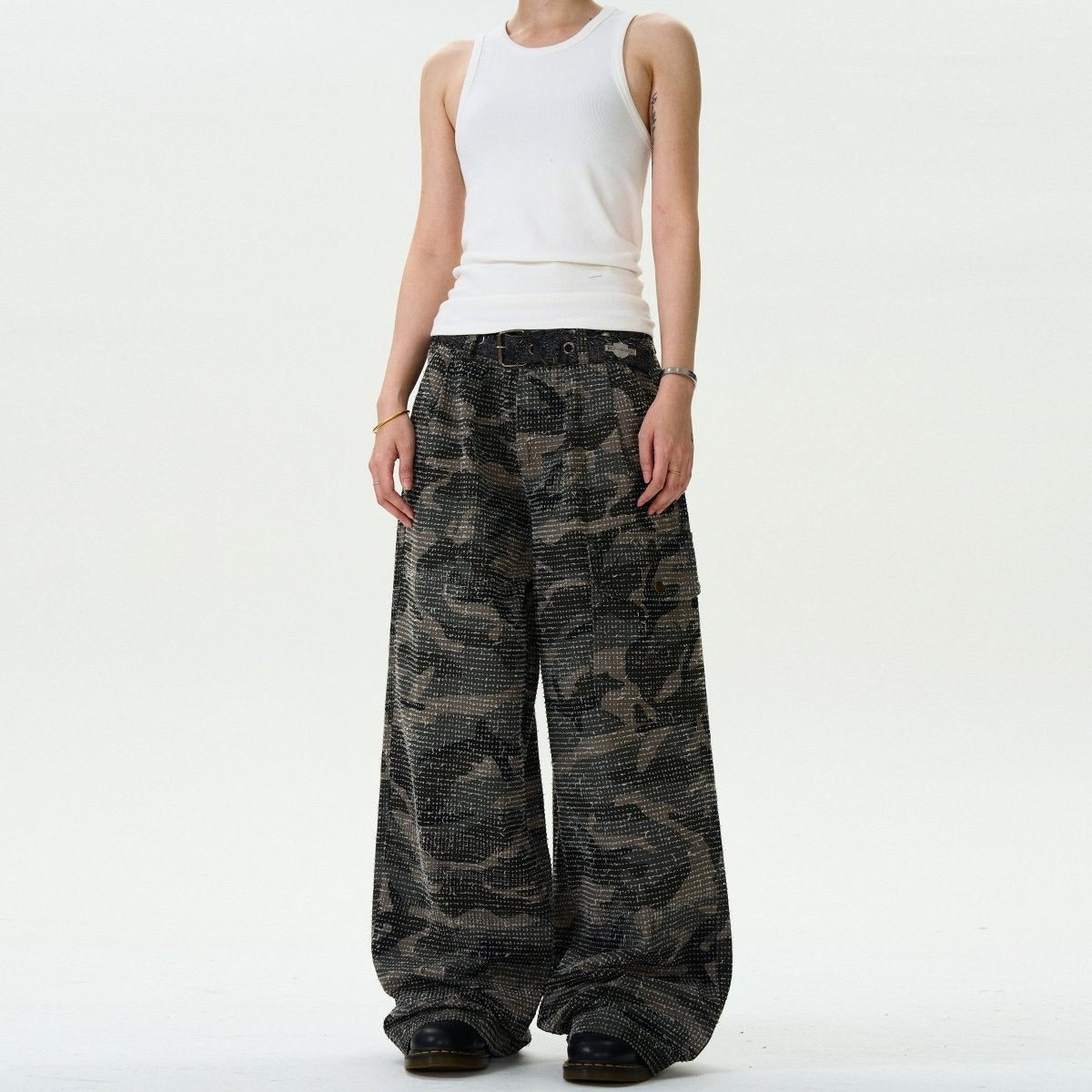 Jacquard Design Camouflage Baggy Jeans - Dekayed