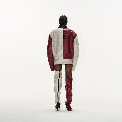 Leather Contrast Color Sports Jacket - Dekayed