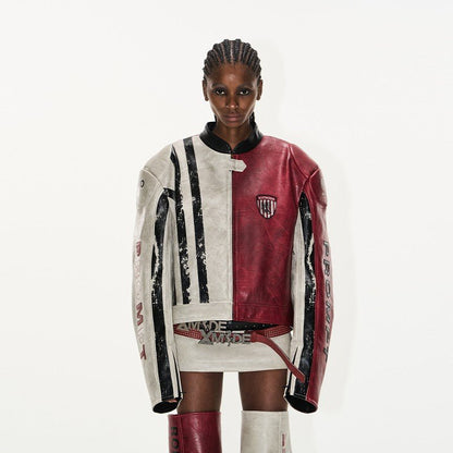 Leather Contrast Color Sports Jacket - Dekayed