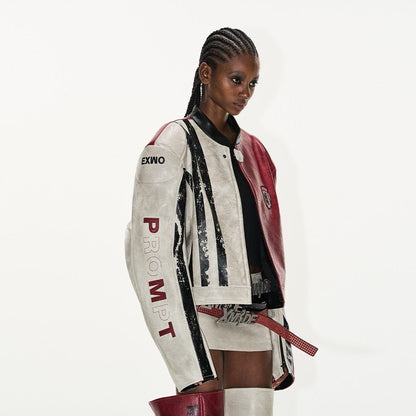 Leather Contrast Color Sports Jacket - Dekayed