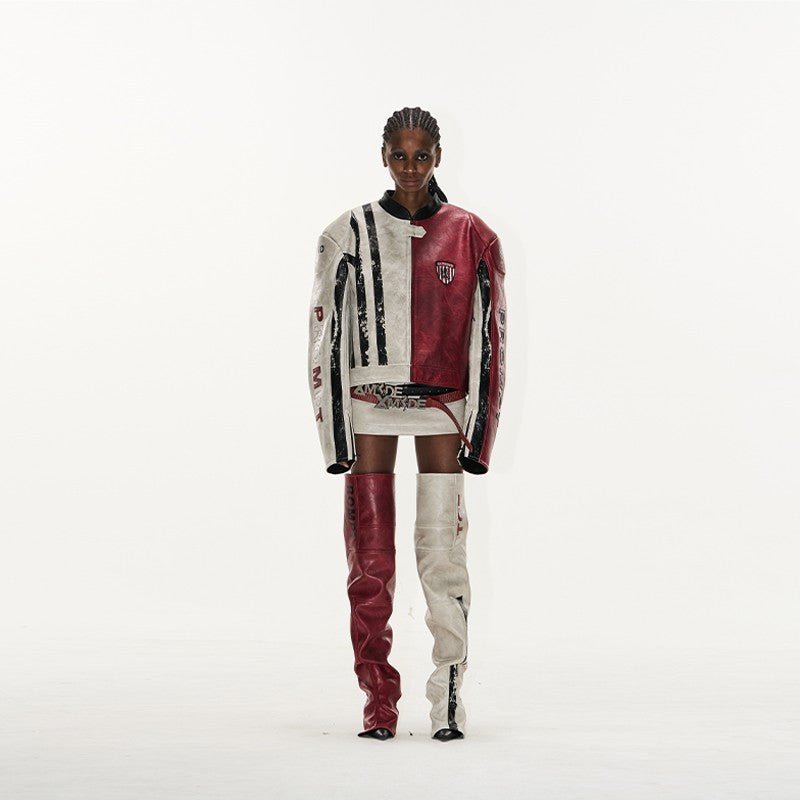 Leather Contrast Color Sports Jacket - Dekayed