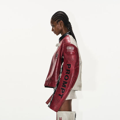 Leather Contrast Color Sports Jacket - Dekayed