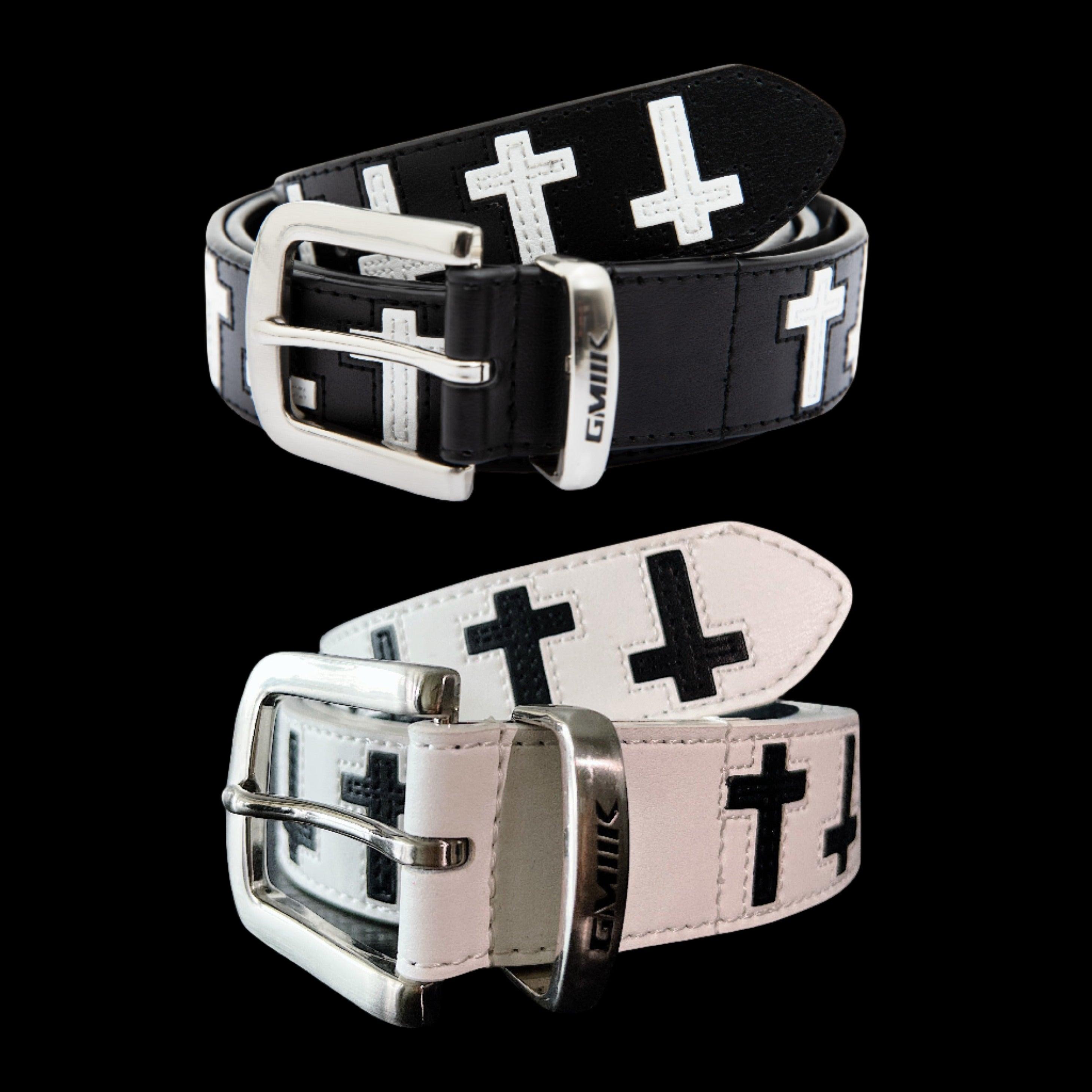 black and white Leather Cross Belt .