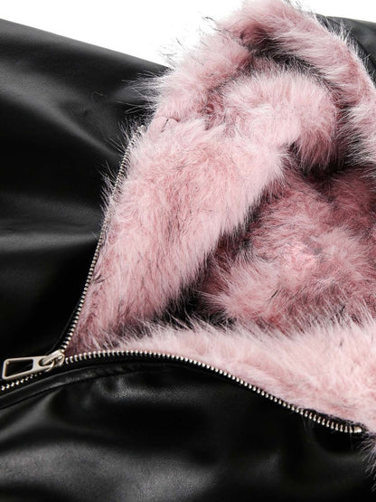 Leather Pink Fur Hooded Quilted Jacket - Dekayed