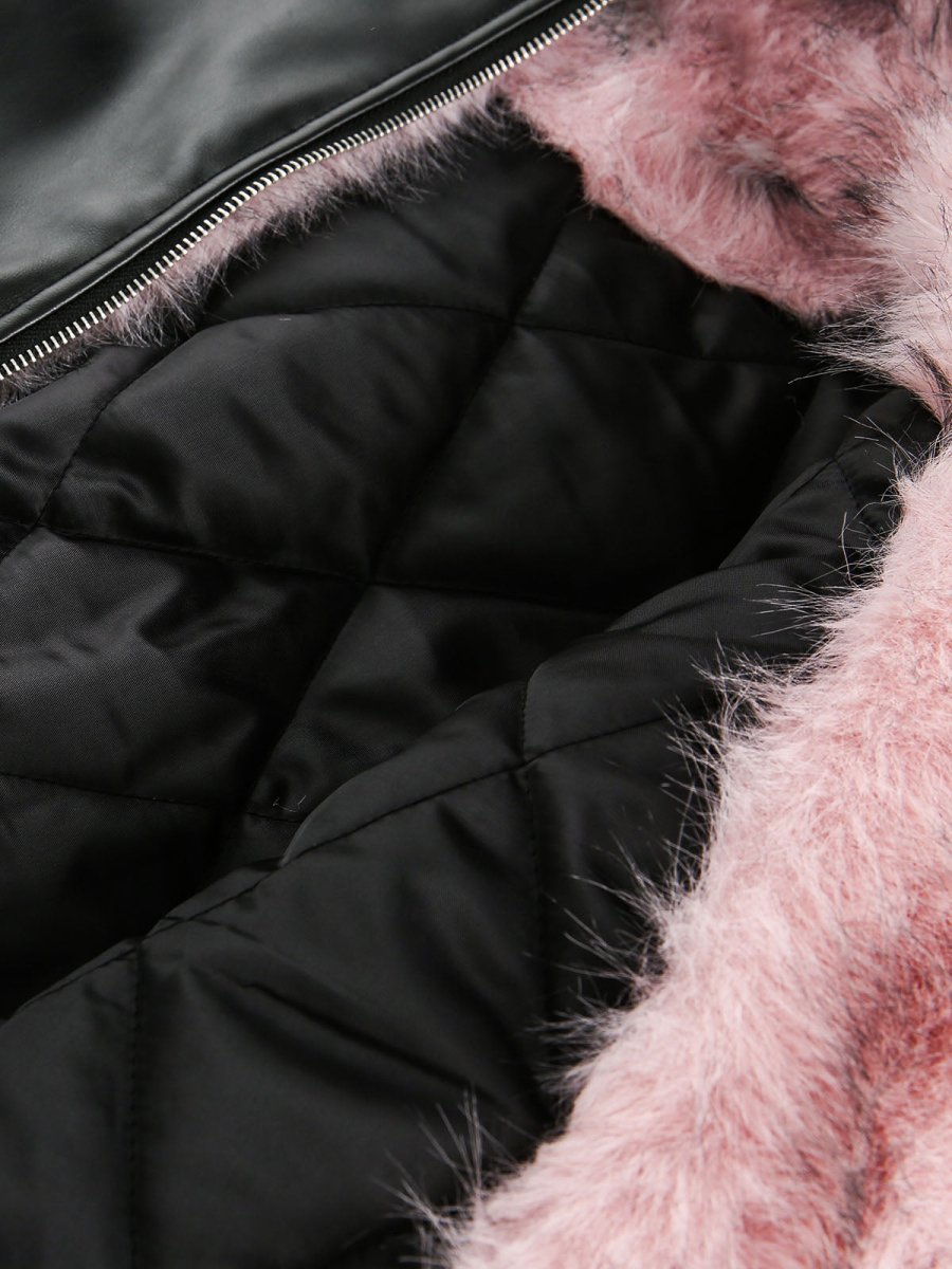 Leather Pink Fur Hooded Quilted Jacket - Dekayed