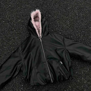 Leather Pink Fur Hooded Quilted Jacket - Dekayed
