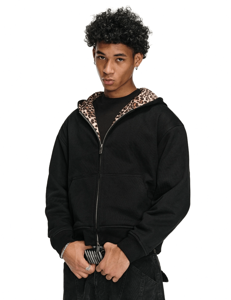 Leopard Lined Zipper Jacket - Dekayed