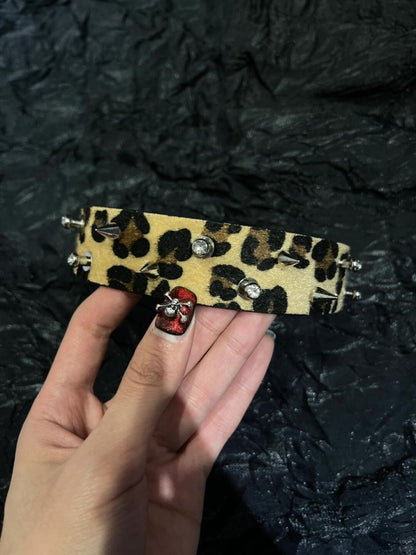 Leopard Print Diamond Nail Bracelet/Choker - Dekayed