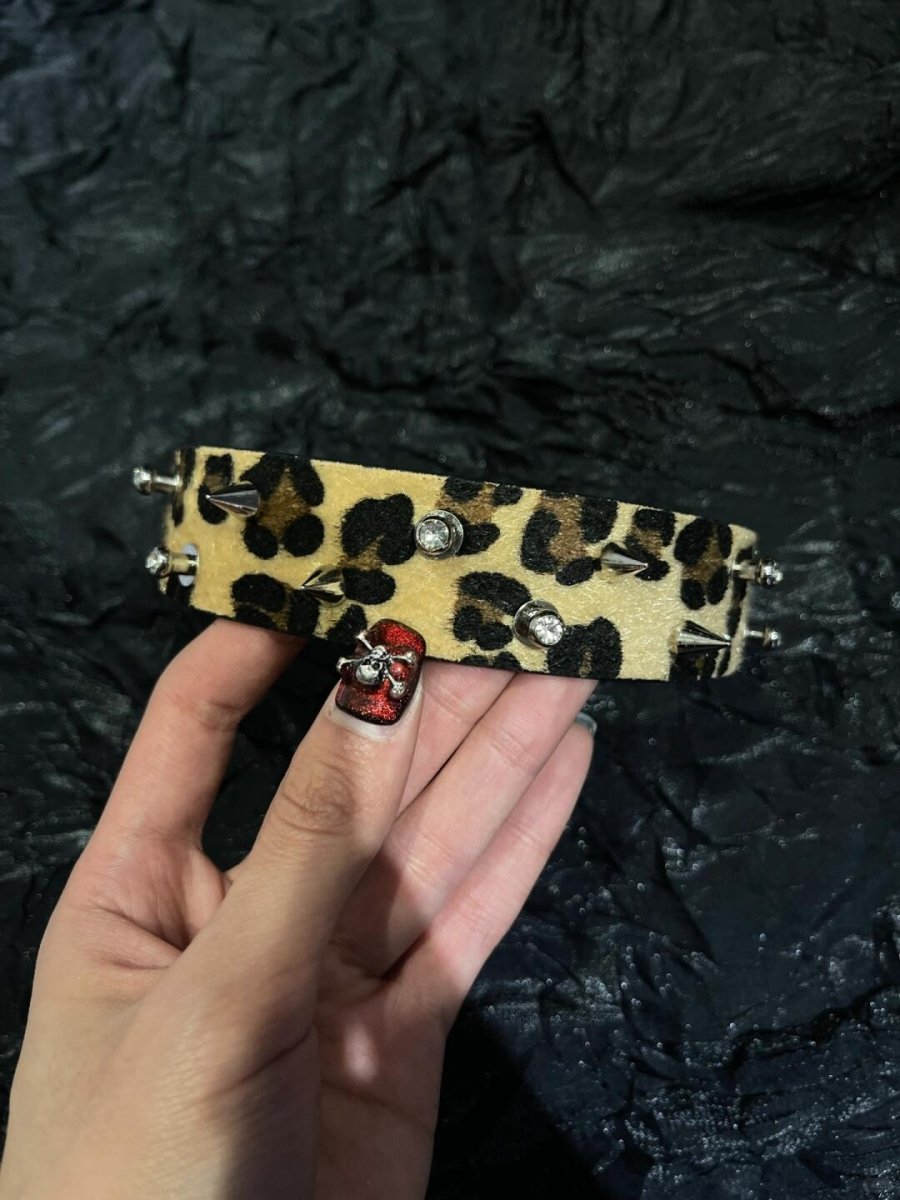 Leopard Print Diamond Nail Bracelet/Choker - Dekayed