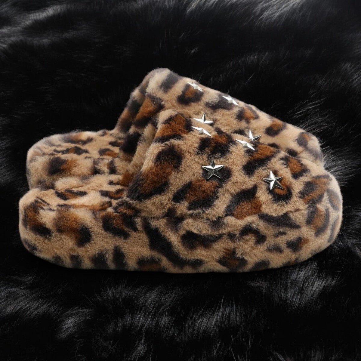 Leopard Star Fur Slippers - Dekayed
