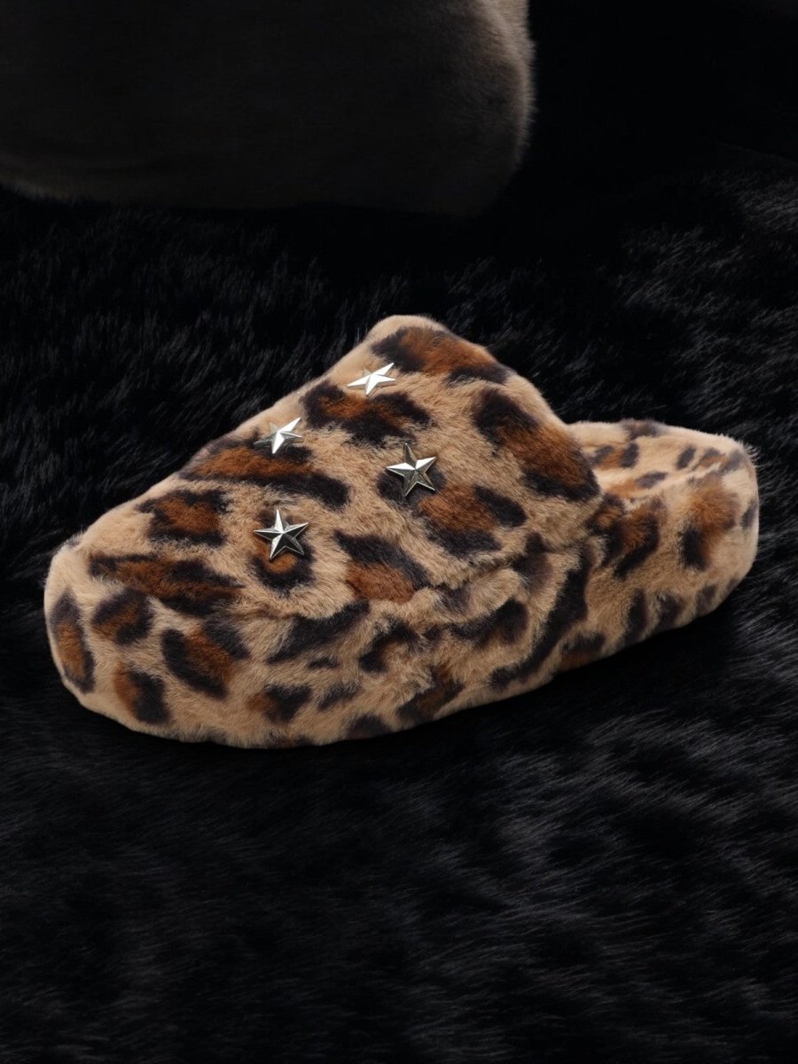 Leopard Star Fur Slippers - Dekayed