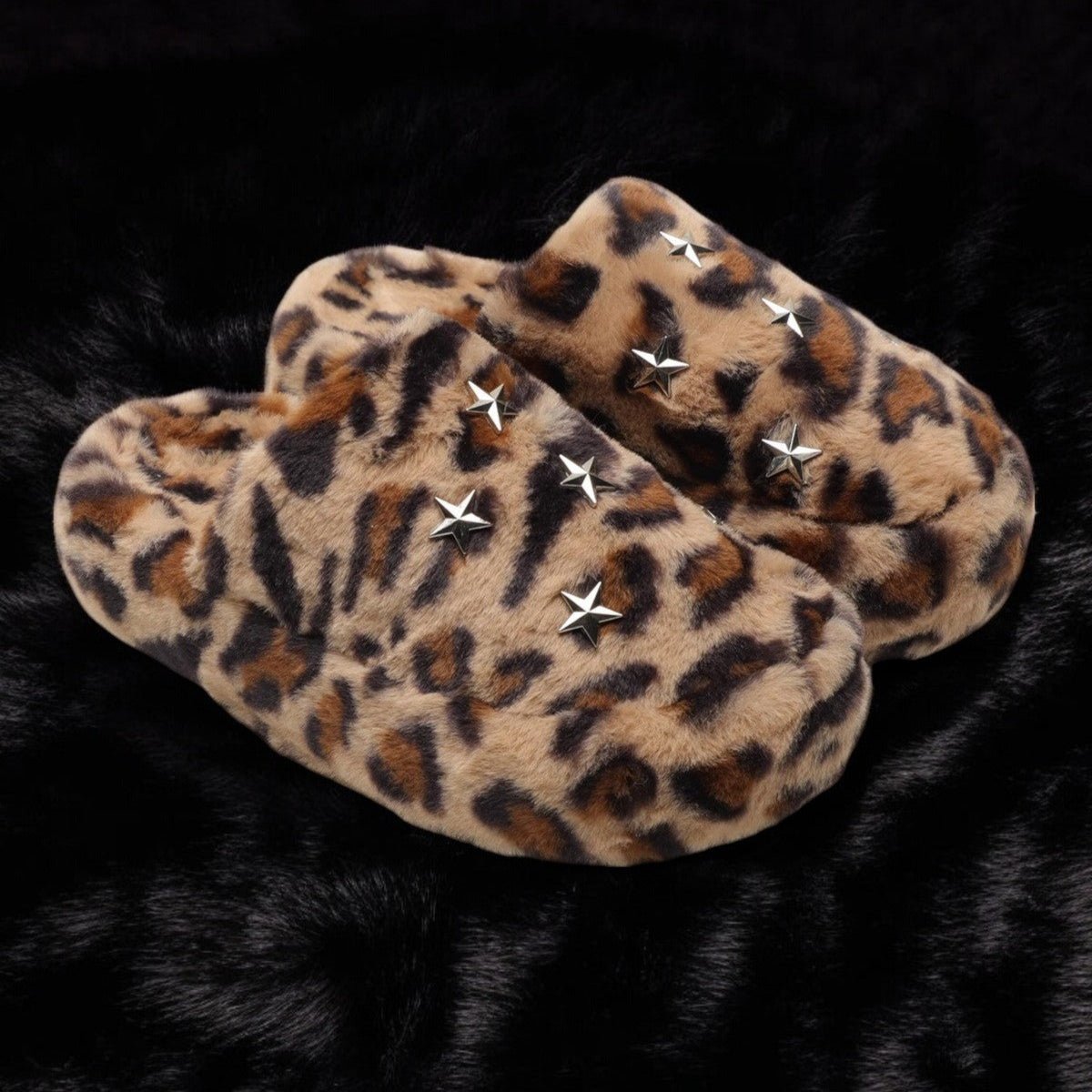 Leopard Star Fur Slippers - Dekayed