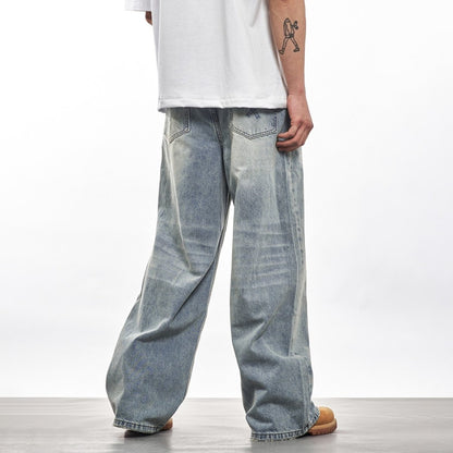Light Blue Clean Fit Straight Baggy Jeans - Dekayed