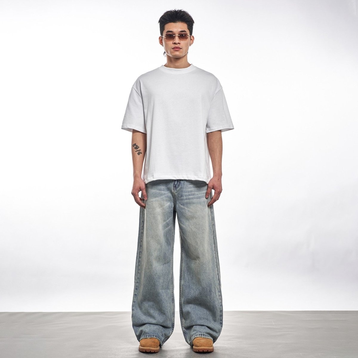 Light Blue Clean Fit Straight Baggy Jeans - Dekayed