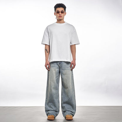 Light Blue Clean Fit Straight Baggy Jeans - Dekayed