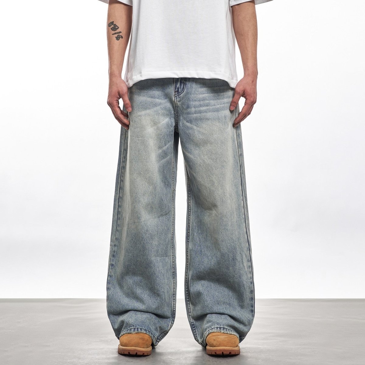 Light Blue Clean Fit Straight Baggy Jeans - Dekayed