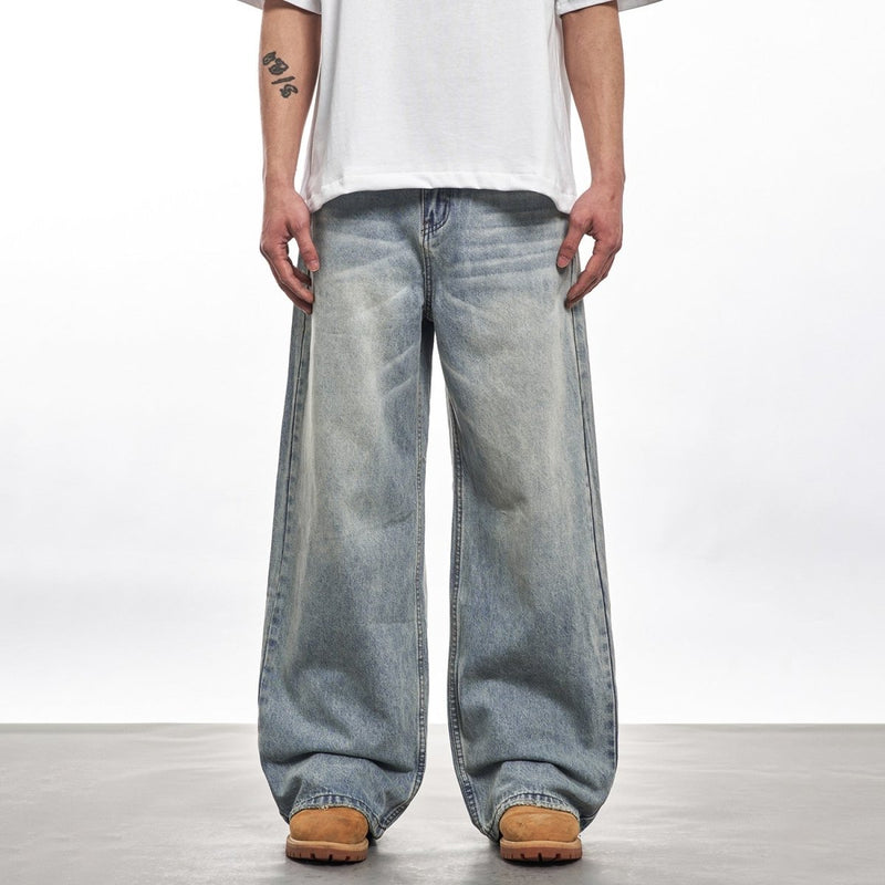 Light Blue Clean Fit Straight Baggy Jeans - Dekayed