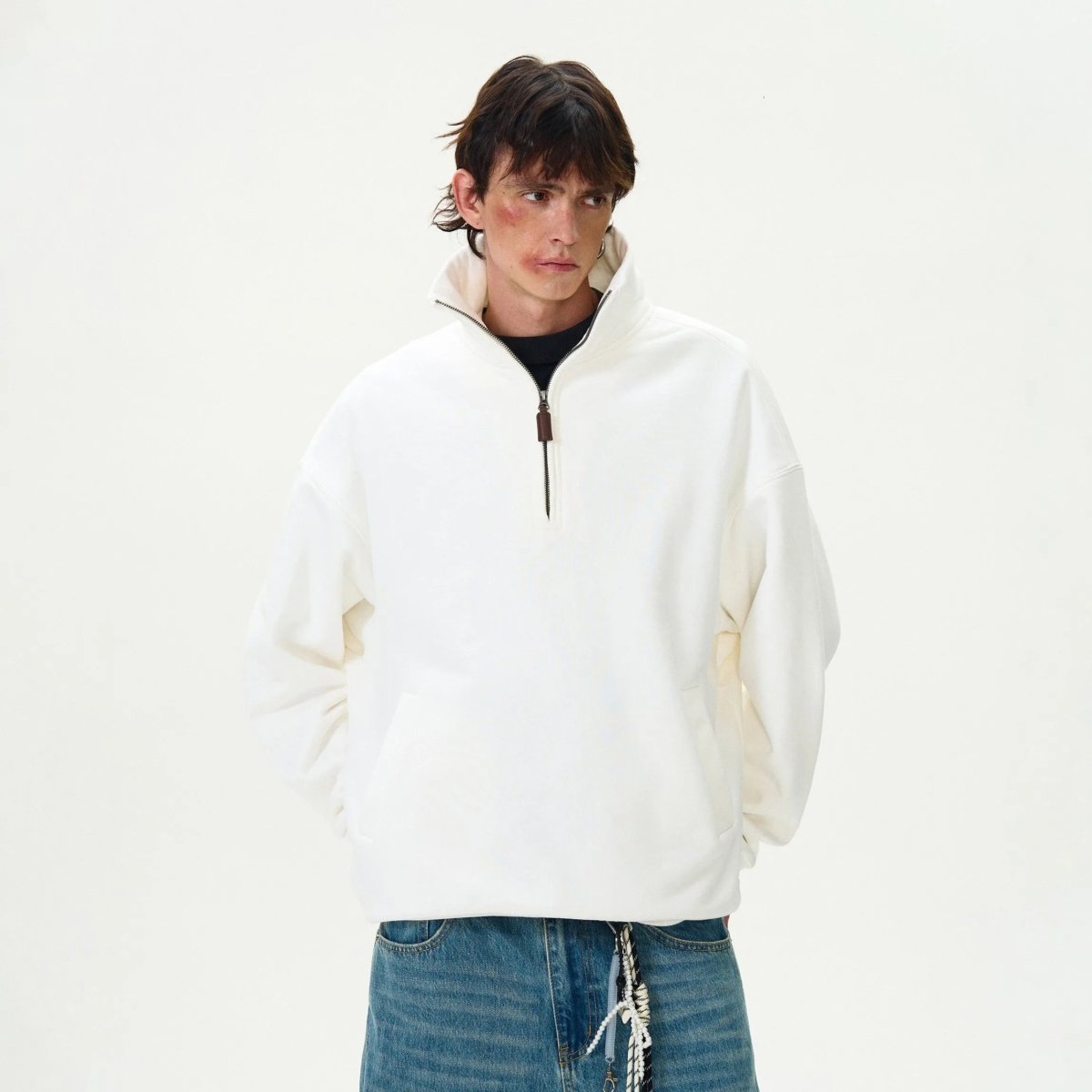 "Ma$on" Half - high Snow Collar Zipper Sweater - Dekayed