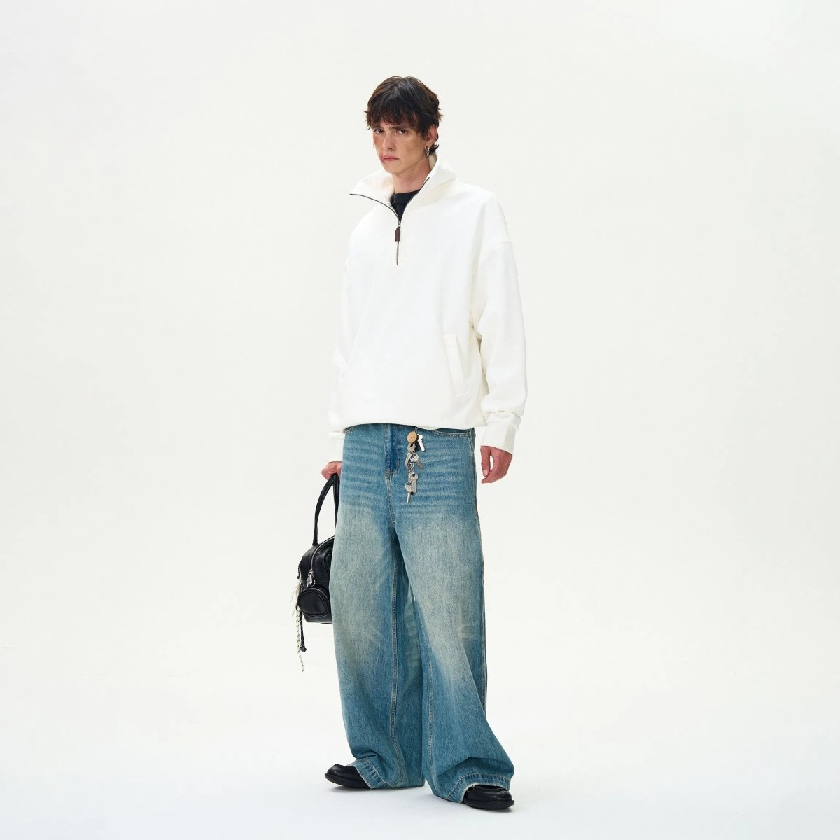 "Ma$on" Half - high Snow Collar Zipper Sweater - Dekayed