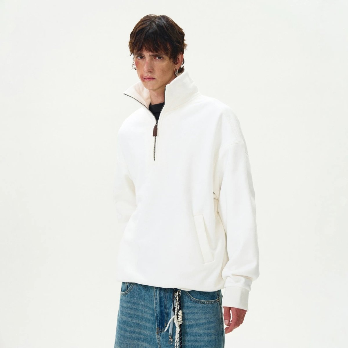 "Ma$on" Half - high Snow Collar Zipper Sweater - Dekayed