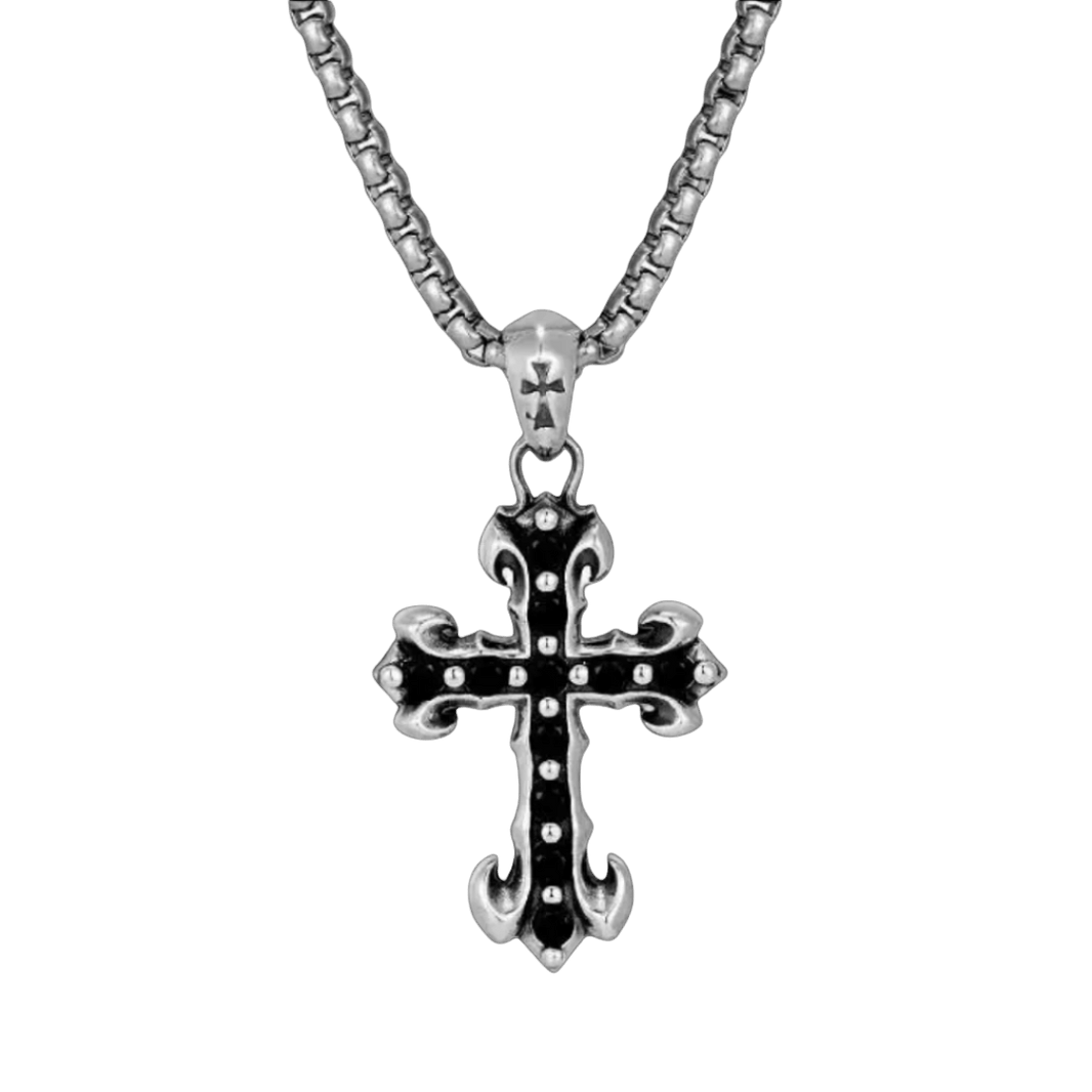 "MIDNIGHT IRIS" BLACK DIAMOND CROSS NECKLACE - Dekayed