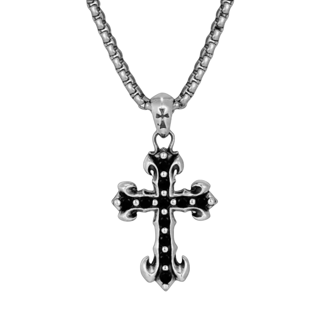"MIDNIGHT IRIS" BLACK DIAMOND CROSS NECKLACE - Dekayed