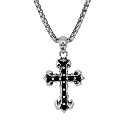 "MIDNIGHT IRIS" BLACK DIAMOND CROSS NECKLACE - Dekayed
