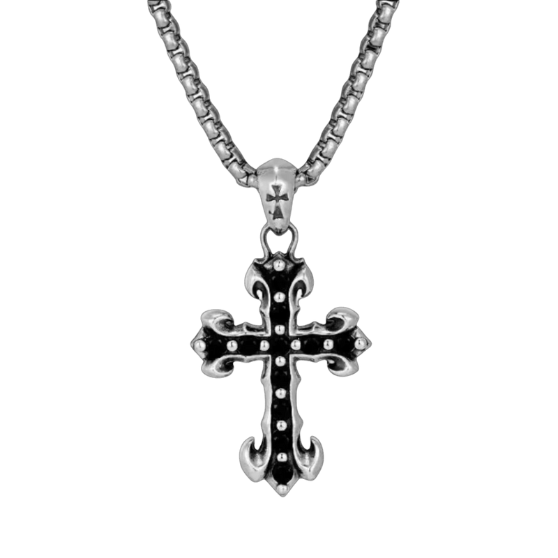 "MIDNIGHT IRIS" BLACK DIAMOND CROSS NECKLACE - Dekayed