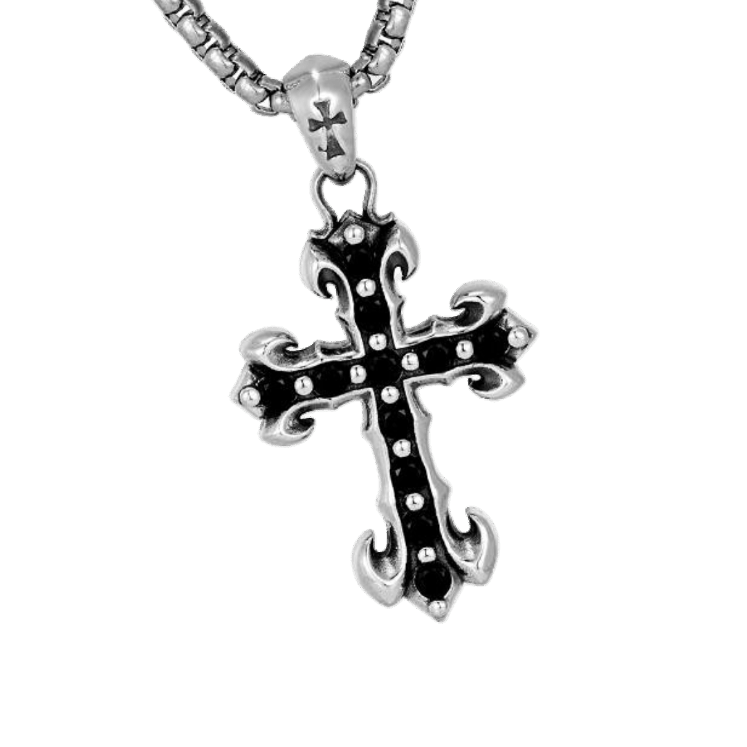 "MIDNIGHT IRIS" BLACK DIAMOND CROSS NECKLACE - Dekayed