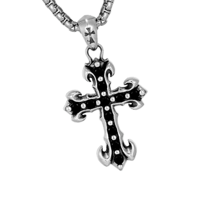 "MIDNIGHT IRIS" BLACK DIAMOND CROSS NECKLACE - Dekayed