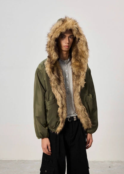 Mountain Carving Fur Collar Jacket - Dekayed