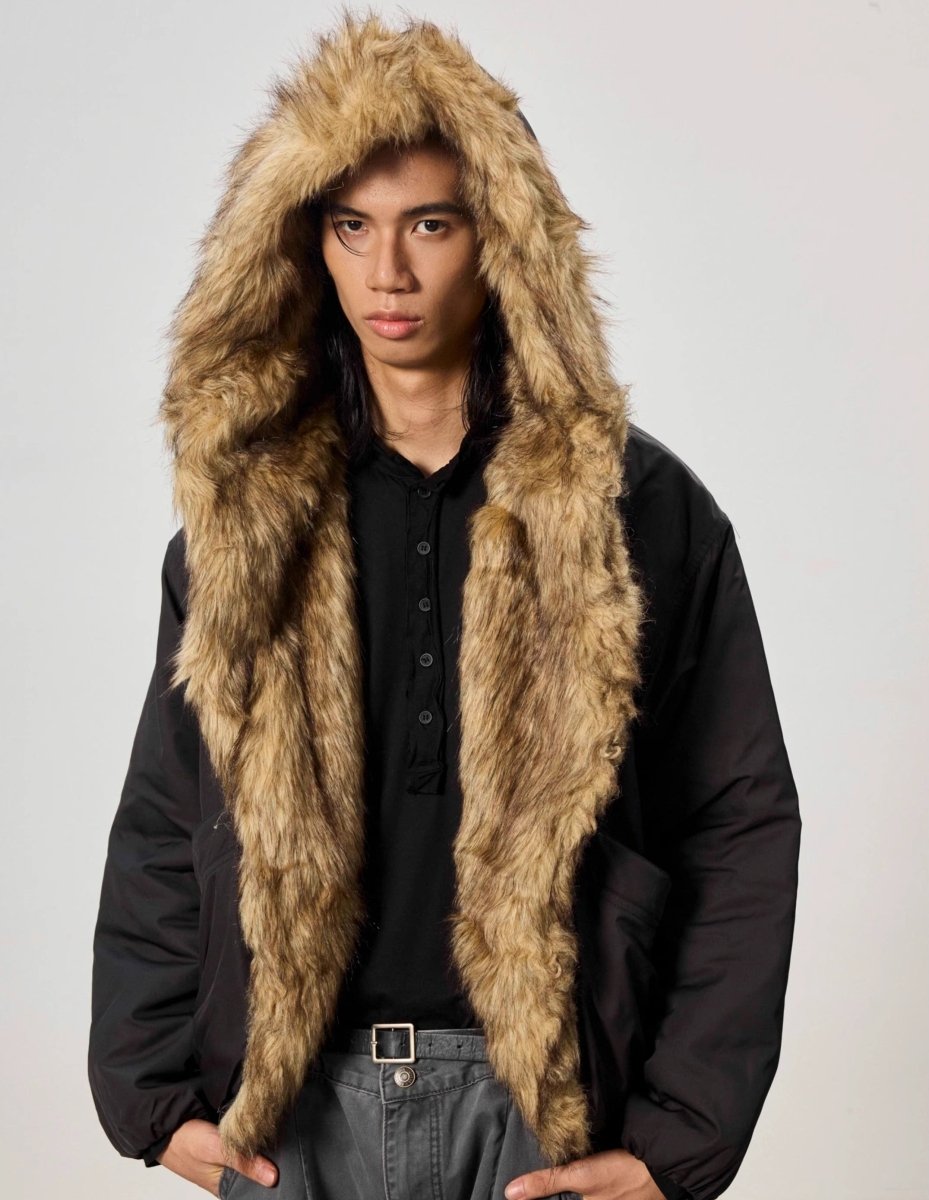 Mountain Carving Fur Collar Jacket - Dekayed