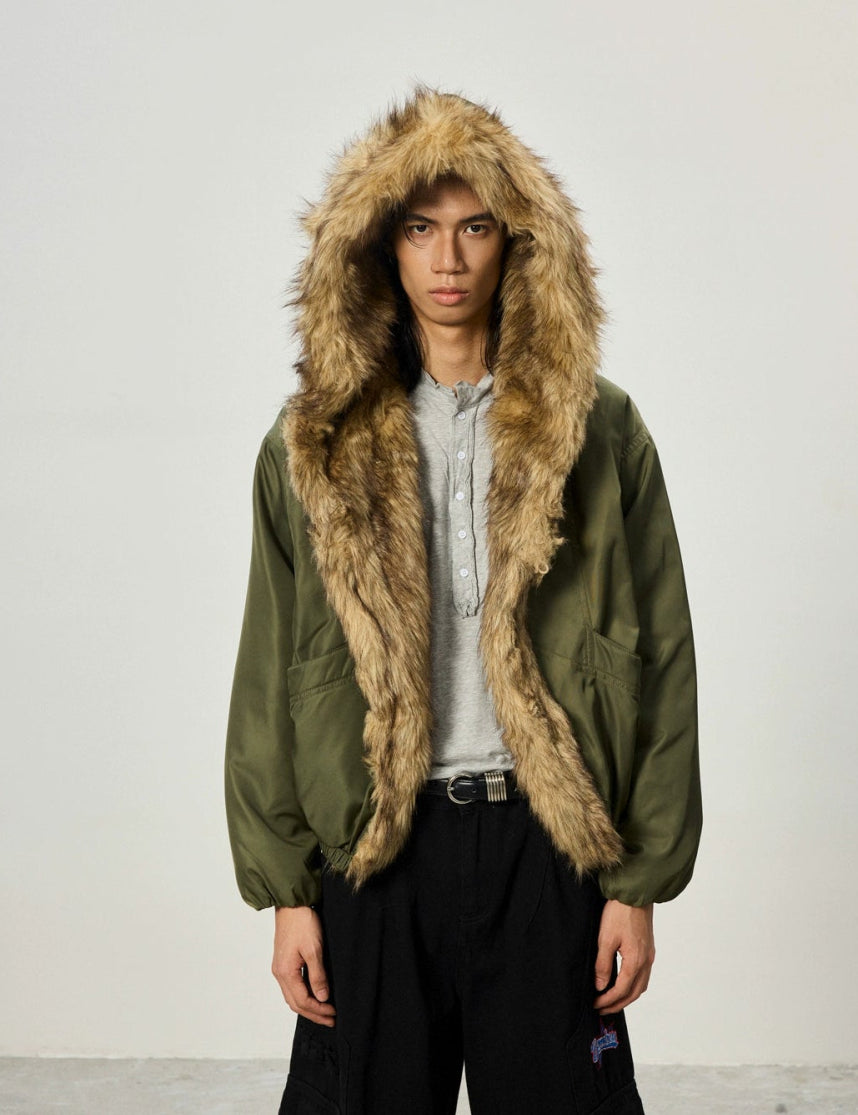 Mountain Carving Fur Collar Jacket - Dekayed