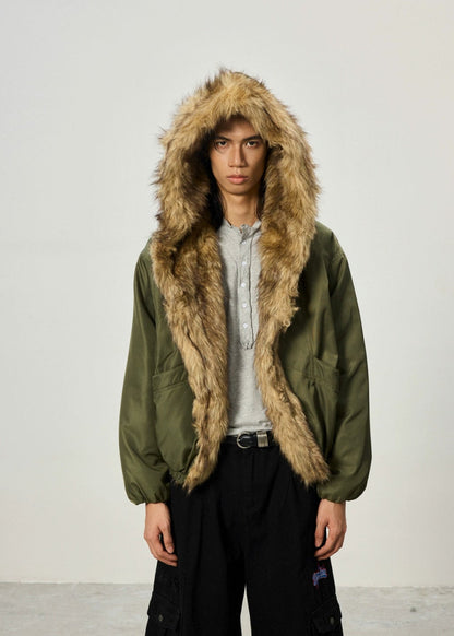 Mountain Carving Fur Collar Jacket - Dekayed