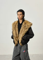 Mountain Carving Fur Collar Jacket - Dekayed