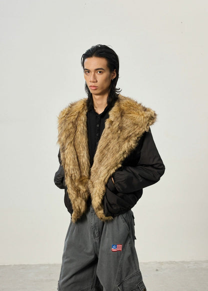 Mountain Carving Fur Collar Jacket - Dekayed