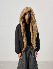 Mountain Carving Fur Collar Jacket - Dekayed
