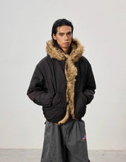 Mountain Carving Fur Collar Jacket - Dekayed
