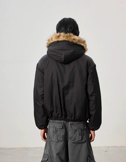 Mountain Carving Fur Collar Jacket - Dekayed