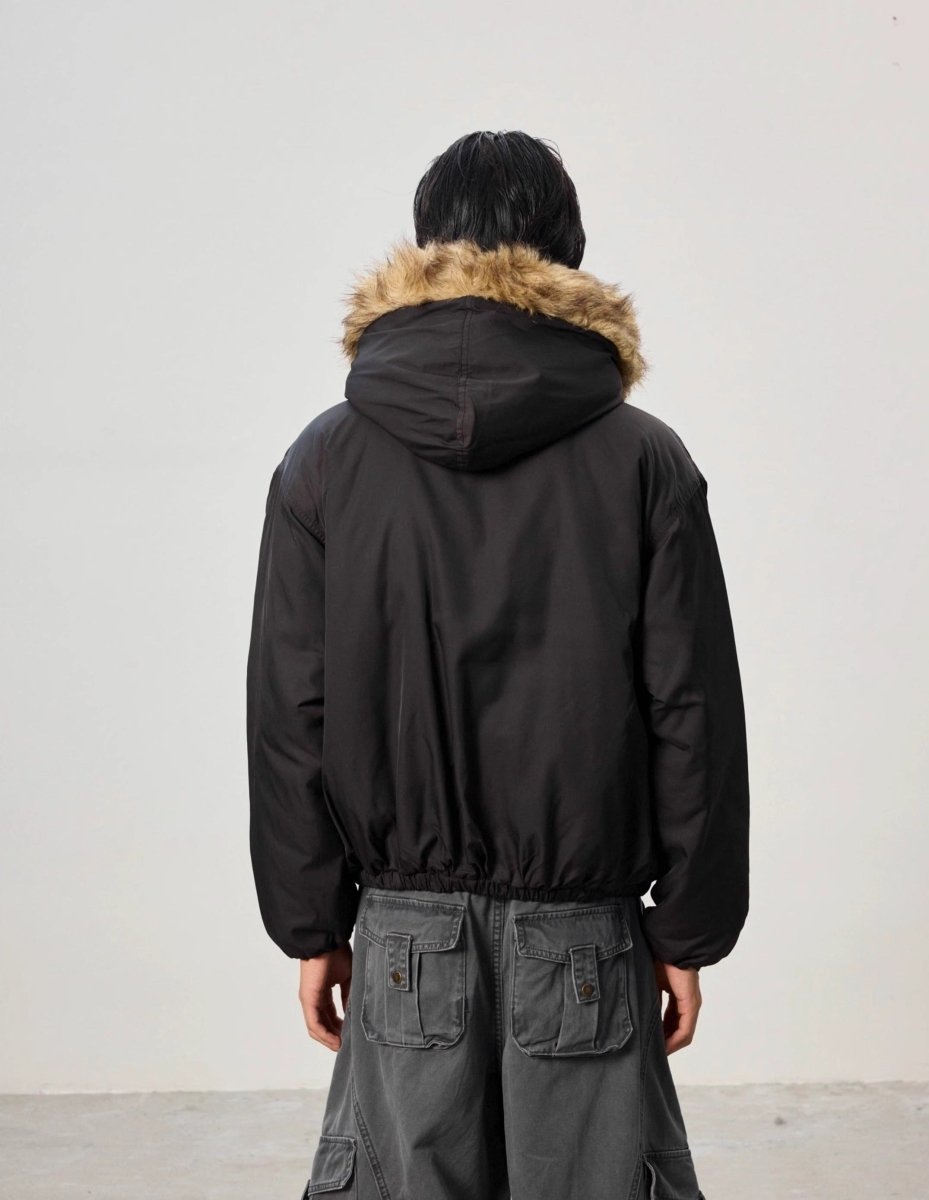 Mountain Carving Fur Collar Jacket - Dekayed