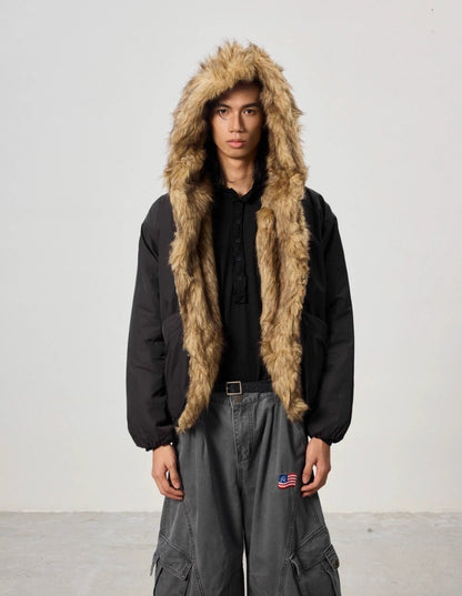 Mountain Carving Fur Collar Jacket - Dekayed