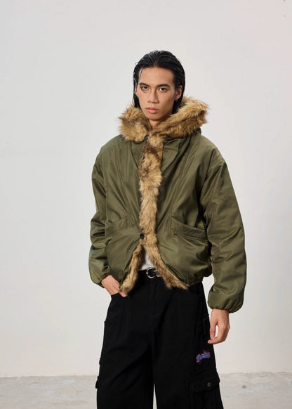 Mountain Carving Fur Collar Jacket - Dekayed