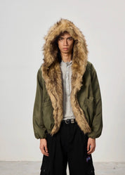Mountain Carving Fur Collar Jacket - Dekayed