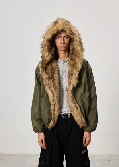Mountain Carving Fur Collar Jacket - Dekayed