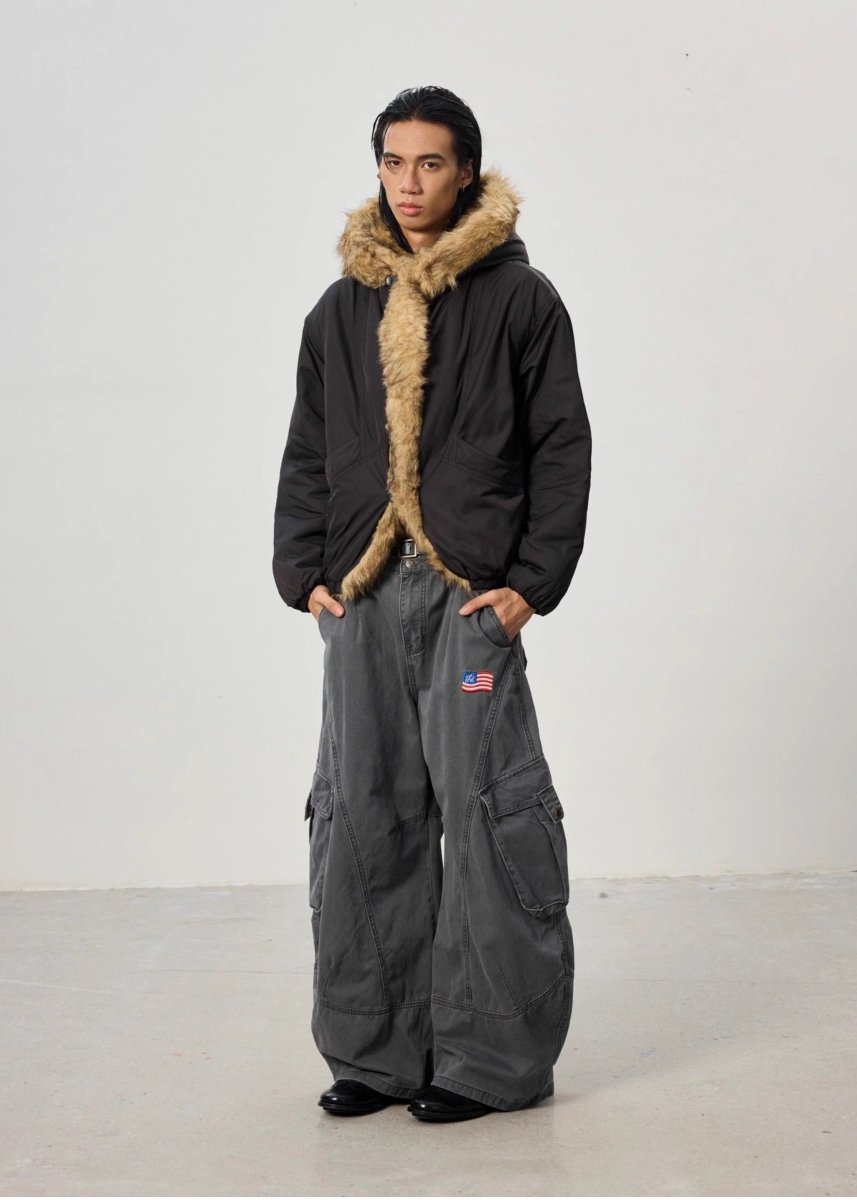 Mountain Carving Fur Collar Jacket - Dekayed